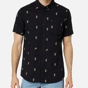 Rip Curl Black Hawaiian Hula Girl Button Up Short Sleeve Shirt Size XL